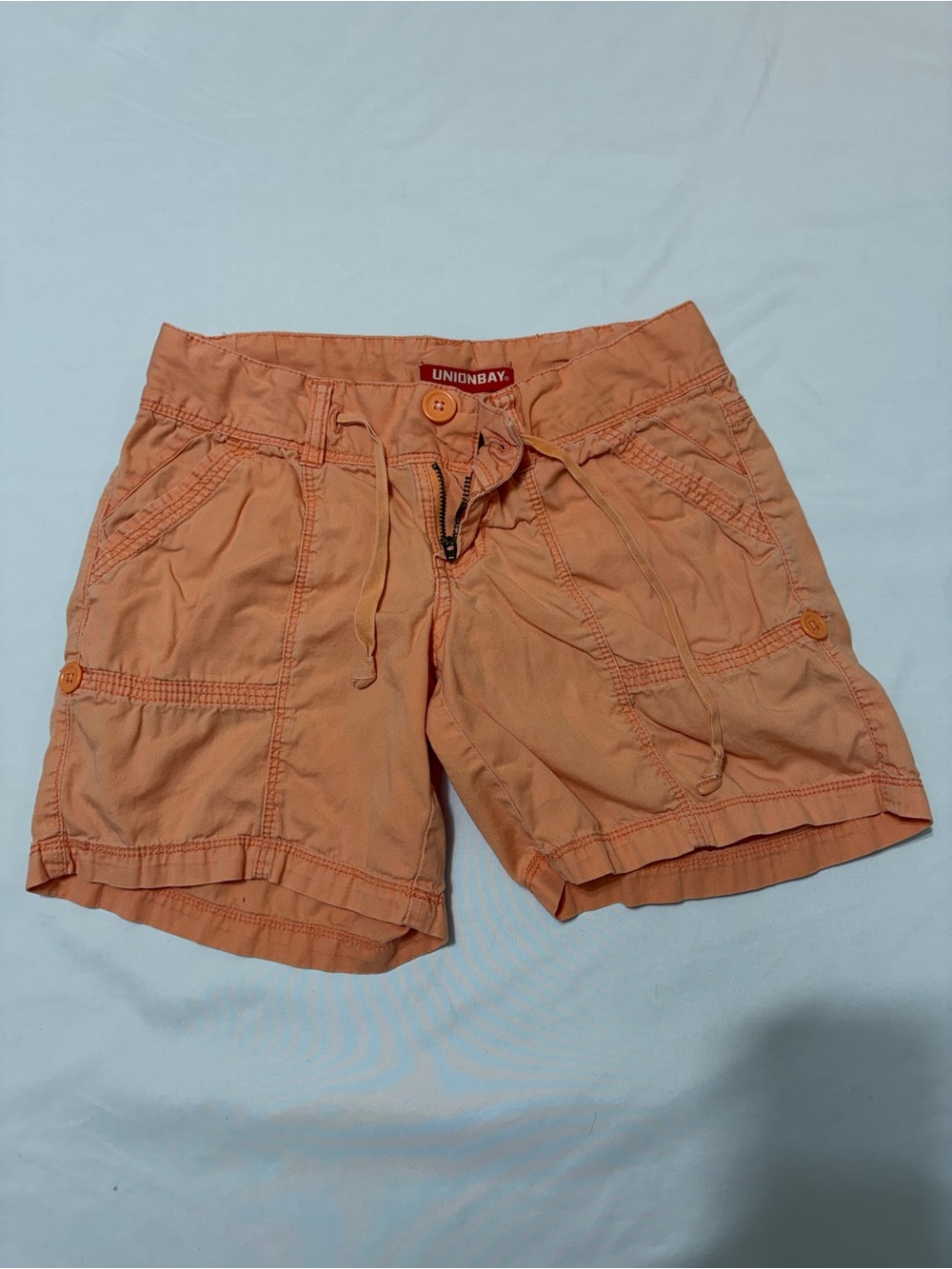 UNIONBAY Womens Size 0 Peach Cargo Shorts Cotton Utility Drawstring Y2K Low Rise